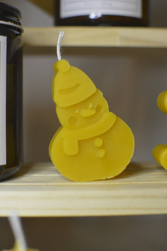 Snowman beeswax candle
